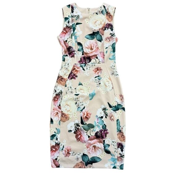 Calvin Klein Sz 2 Dress Pink Floral Scuba Sleeveless Sheath Classic Office - Picture 3 of 7